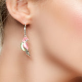 Tropical Pink and Green Parrot Earrings in Silver