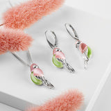 Tropical Pink and Green Parrot Earrings in Silver