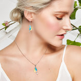 Tropical Parrot Earrings in Silver, Yellow Amber and Turquoise