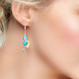 Tropical Parrot Earrings in Silver, Yellow Amber and Turquoise