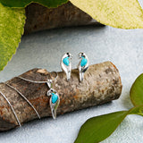 Parrot Stud Earrings in Silver and Turquoise