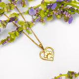 Paw Print Heart Necklace in Silver with 24ct Gold