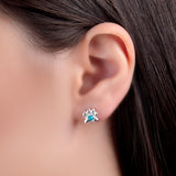 Paw Print Stud Earrings in Silver and Turquoise
