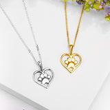 Paw Print Heart Necklace in Silver with 24ct Gold