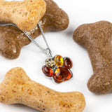Paw Print Necklace in Silver and Amber
