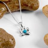 Paw Print Necklace in Silver and Turquoise