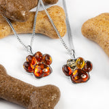 Paw Print Necklace in Silver and Amber