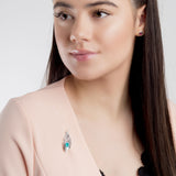 Peacock Feather Brooch in Silver and Turquoise