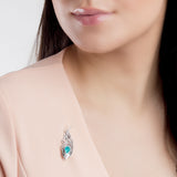 Peacock Feather Brooch in Silver and Turquoise