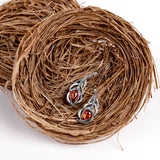Miniature Peacock Feather Stud Earrings in Silver and Amber