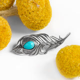 Peacock Feather Brooch in Silver and Turquoise