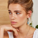 Peacock Feather Hook Earrings in Silver and Turquoise