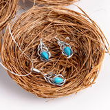 Miniature Peacock Feather Stud Earrings in Silver and Turquoise