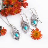 Peacock Feather Necklace in Silver and Turquoise