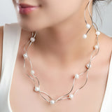 Waved Necklace in Silver and Pearl