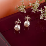 Minimal Small Round Stud Earrings in Silver and White Pearl (5mm)