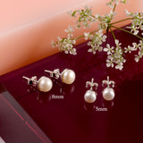 Minimal Small Round Stud Earrings in Silver and White Pearl (5mm)