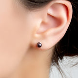Minimal Small Round Stud Earrings in Silver and Black Pearl