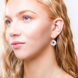 Poppy Flower Drop Earrings in Silver and Garnet