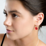 Red Poppy Flower Hook Earrings in Silver and Amber