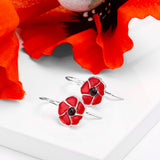 Red Poppy Flower Hook Earrings in Silver and Amber
