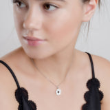 White Peace Poppy Flower Necklace in Silver and Amber