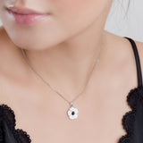 White Peace Poppy Flower Necklace in Silver and Amber