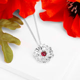 Poppy Flower Necklace in Silver and Garnet