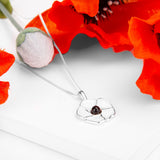 White Peace Poppy Flower Necklace in Silver and Amber