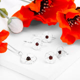 Hand-Painted White Peace Poppy Stud Earrings in Silver