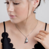 Large Puffin Bird Necklace in Silver and Amber