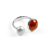 Open Double Pebble Ring in Silver and Cognac Amber