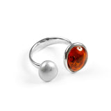 Open Double Pebble Ring in Silver and Green Amber