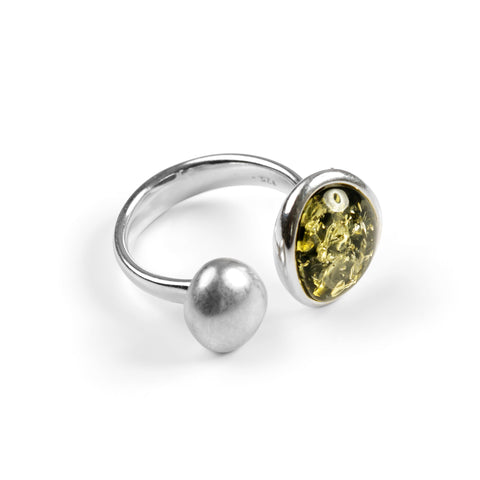 Open Double Pebble Ring in Silver and Green Amber