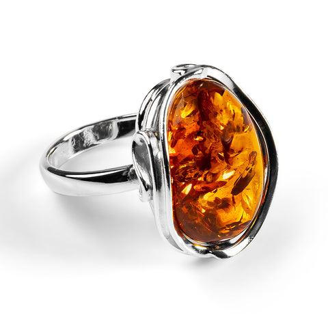 Luxury Handmade Ring in Silver and Amber