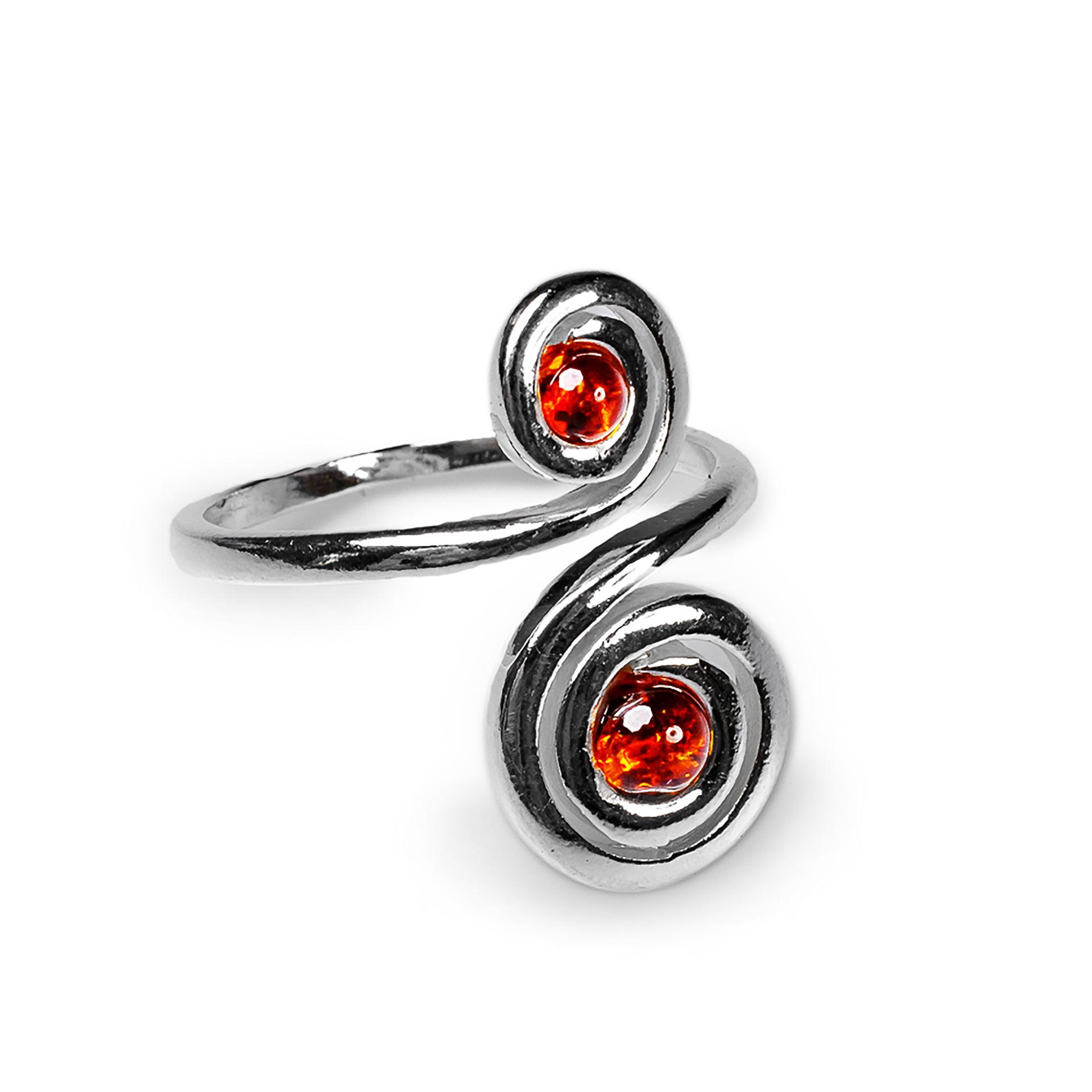 Spiral Design Ring Cognac Amber