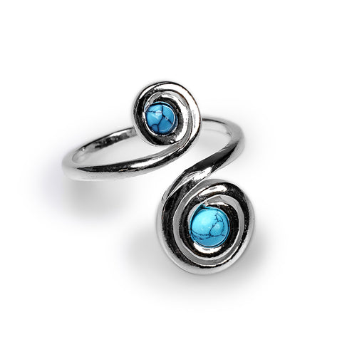 Spiral Design Ring in Silver and Turquoise