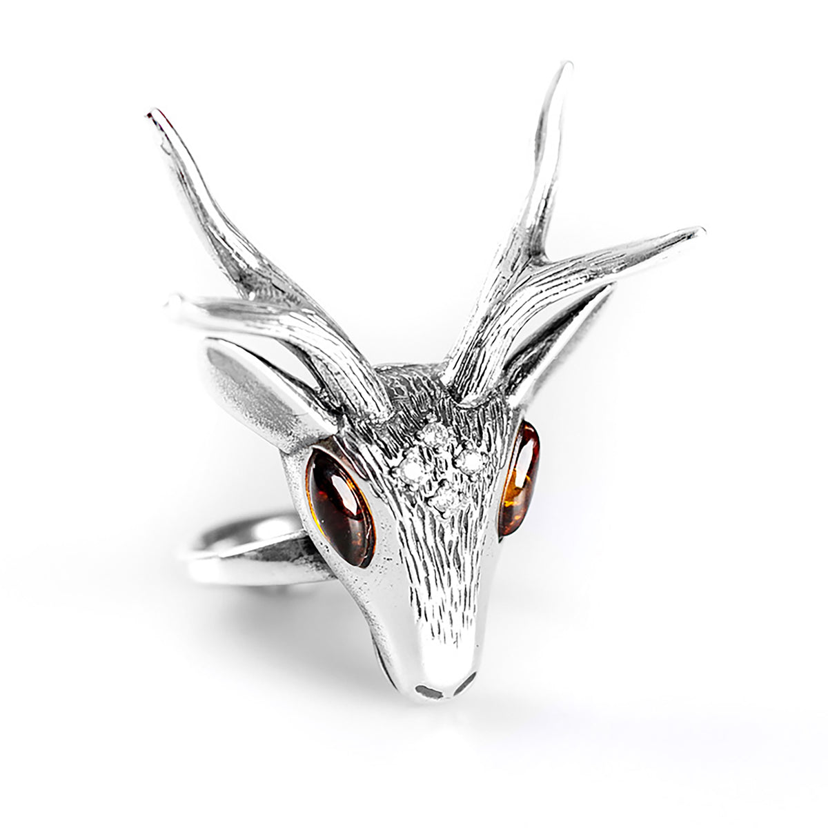 Large Stag Head Ring Amber