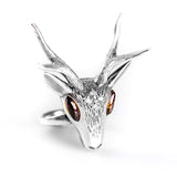 Large Stag Head Ring in Silver and Amber