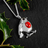 Large Robin Necklace in Silver and Coral