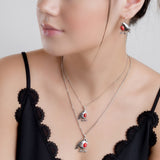 Small Robin Necklace in Silver and Coral