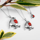 Small Robin Necklace in Silver and Coral