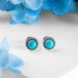 Rope Edge Stud Earrings in Silver and Turquoise