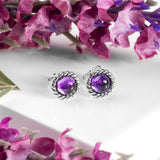 Rope Edge Stud Earrings in Silver and Amethyst