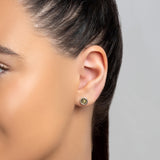 Rope Edge Stud Earrings in Silver and Green Amber