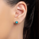 Rope Edge Stud Earrings in Silver and Turquoise