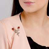 Double Rose Brooch in Silver and Cognac Amber