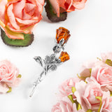 Romantic Rose Brooch in Silver and Cognac Amber