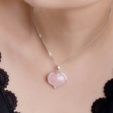 Romantic Love Heart Necklace in Silver & Rose Quartz