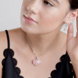 Romantic Love Heart Necklace in Silver & Rose Quartz